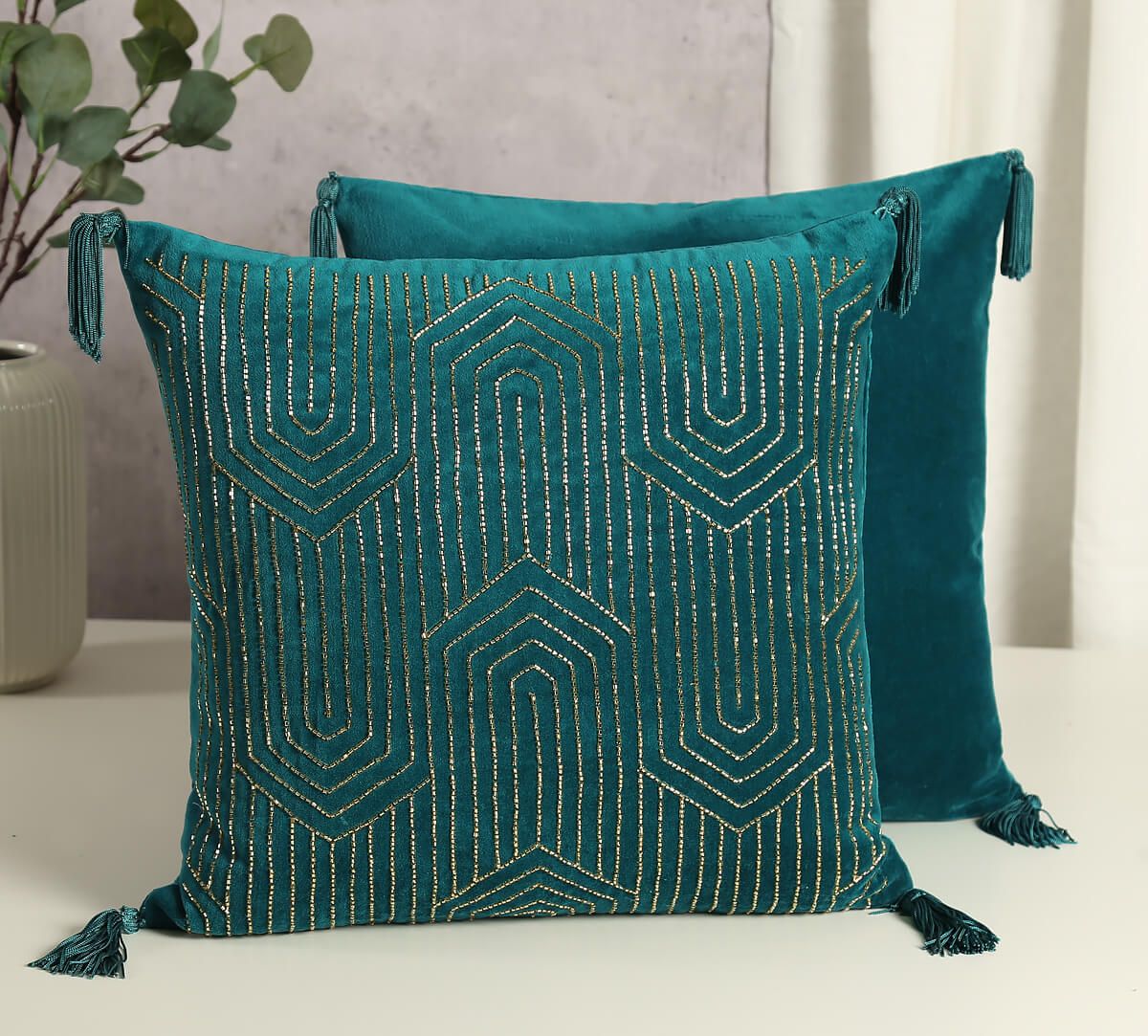 India Circus by Krsnaa Mehta Prussian Luxurious Drape Cushion Cover