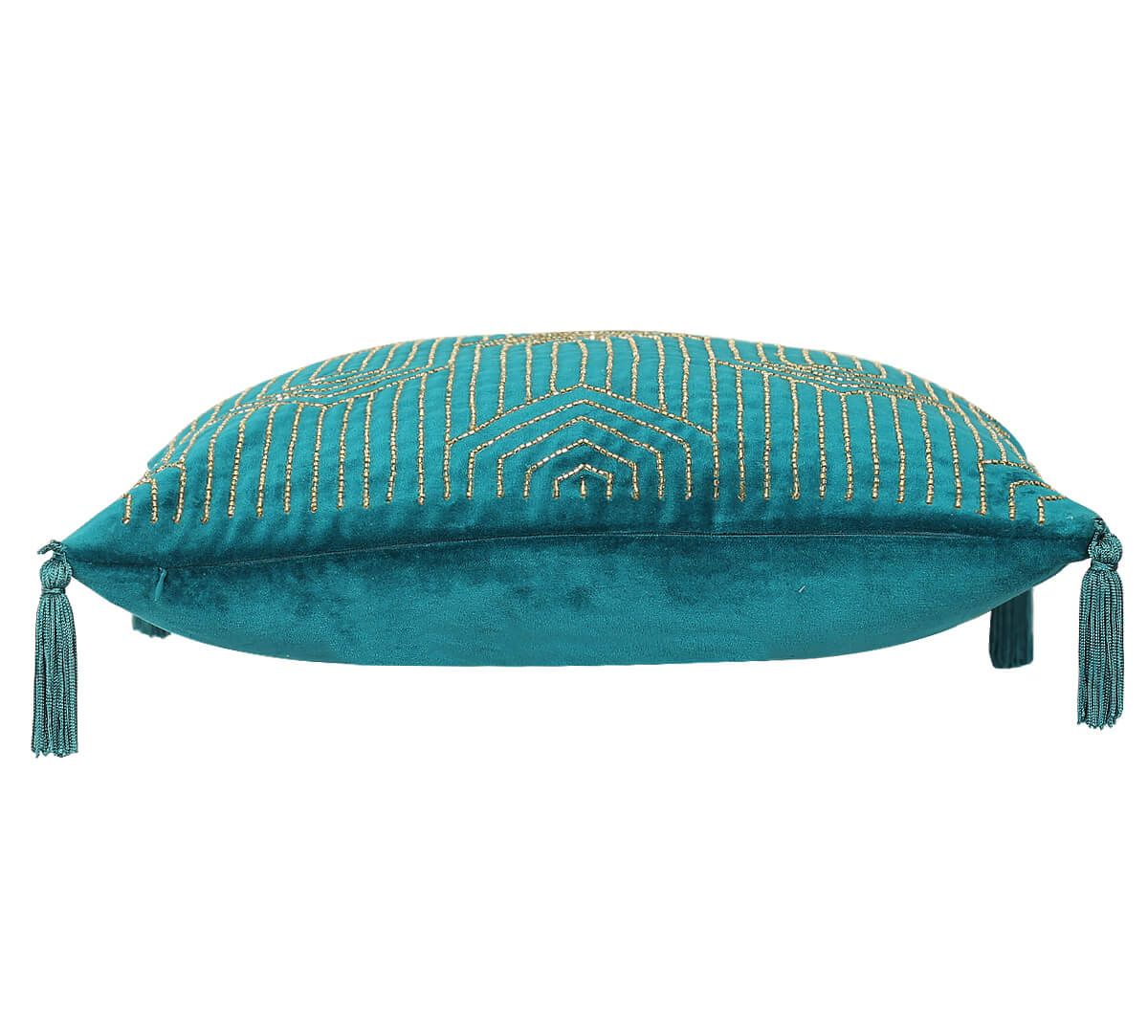 India Circus by Krsnaa Mehta Prussian Luxurious Drape Cushion Cover