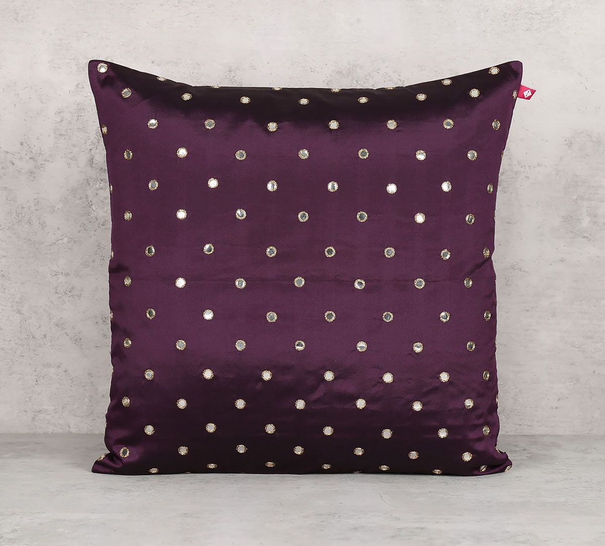 India Circus Mirror Work Purple Cushion Cover
