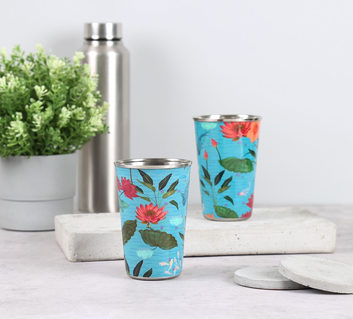 Blossomy Mosaic Large Steel Tumbler (set of 2)