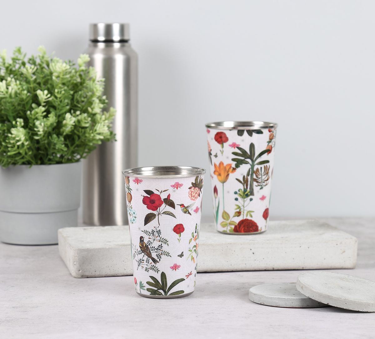 Petal and Plume Large Steel Tumbler (set of 2)