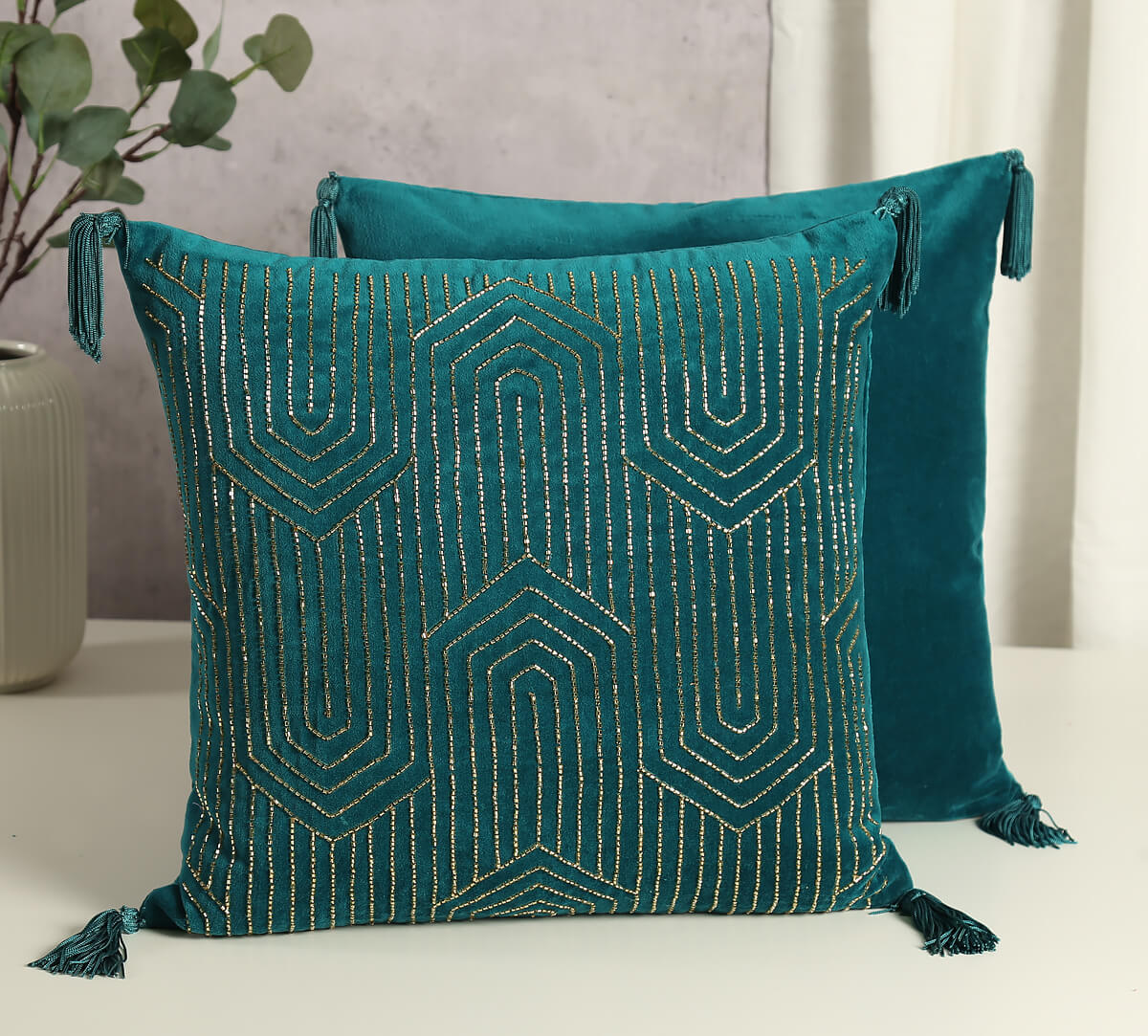 India Circus by Krsnaa Mehta Prussian Luxurious Drape Cushion Cover